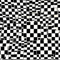 A bold pattern of black and white squares, with a central circle in shades of yellow5, Generative AI