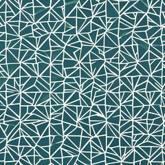 A repeating pattern of interlocking triangles in shades of blue and green1, Generative AI