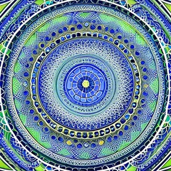 Fototapeta premium An abstract pattern of interlocking circles in shades of green and blue2, Generative AI