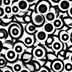A bold pattern of black and white circles intersecting at sharp angles1, Generative AI
