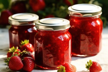 Fototapeta na wymiar strawberry jam and fresh berries - Ai