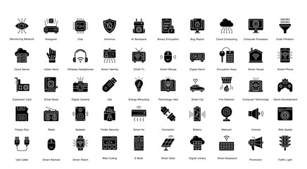 Remote Work Glyph Iconset Home Office Glyph Icon Bundle in Black