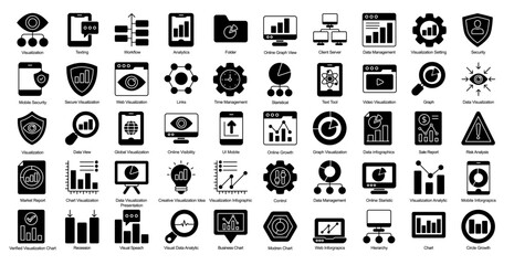 Data Visualization Glyph Iconset Web Presentation Glyph Icon Bundle in Black