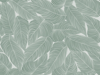 Seamless floral abstract background with  leaves drawn by thin lines. Grey  background with green leaves, monochrome.Vector floral  pattern