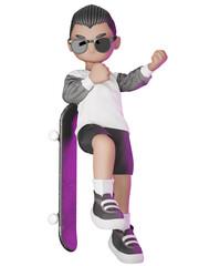 A cartoon character with sunglasses and a skateboard