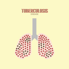 Lungs of infected person. Mycobacterium tuberculosis close-up. Tuberculosis bacteria danger.