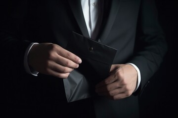 illustration, a businessman putting the envelope in his suit pocket, ai generative
