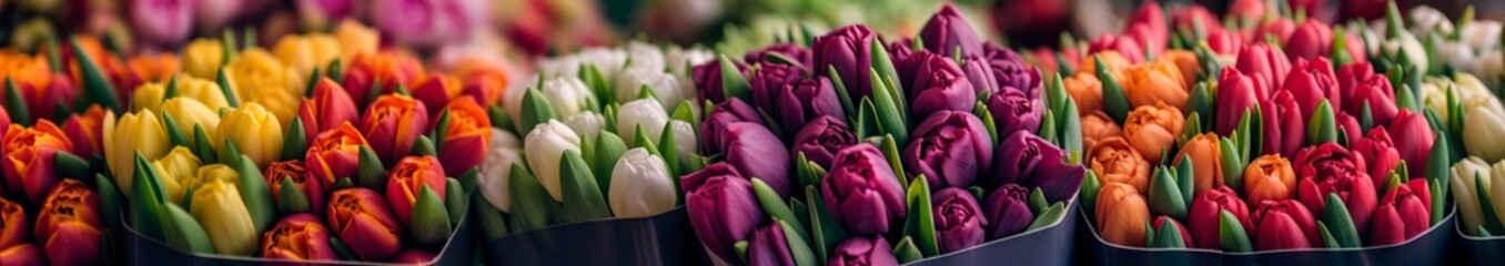 Obraz premium illustration,colorful tulips website header, generative ai
