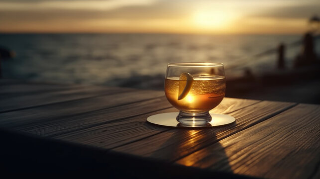 Coattail on a terrace at sunset. Summer background, 
 wallpaper. Generative AI.