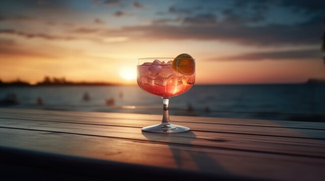 Coattail on a terrace at sunset. Summer background, 
 wallpaper. Generative AI.