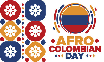 Afro-Colombian Day in Colombia. Celebrate annual in May 21. Freedom day poster. National holiday. Colombian flag. Afro-Colombian culture, history and heritage. Tradition pattern. Vector illustration