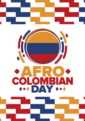 Naklejka premium Afro-Colombian Day in Colombia. Celebrate annual in May 21. Freedom day poster. National holiday. Colombian flag. Afro-Colombian culture, history and heritage. Tradition pattern. Vector illustration