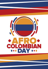 Obraz premium Afro-Colombian Day in Colombia. Celebrate annual in May 21. Freedom day poster. National holiday. Colombian flag. Afro-Colombian culture, history and heritage. Tradition pattern. Vector illustration