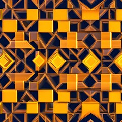 A kaleidoscopic pattern of overlapping squares in shades of warm orange and yellow1, Generative AI