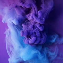 Fototapeta premium Colorful smoke. Mysterious storm sky. Mist floating. Blue purple glowing fog cloud wave abstract art background with free space. Generative AI