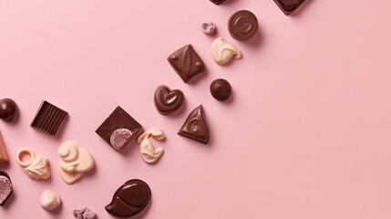 Fototapeta na wymiar love shape chocolates on a pink backdrop, Generative Ai