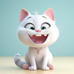 Cute funny cartoon cat with funny expression. cartoon character smile face cat, Generative AI