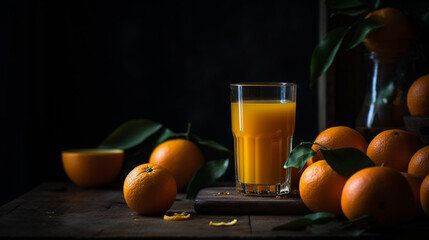 Orange juice copy space tasty wide shot cinematic, Generative Ai - obrazy, fototapety, plakaty