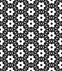 Black and white seamless abstract pattern. Background and backdrop. Grayscale ornamental design. Mosaic ornaments. Vector graphic illustration. EPS10.