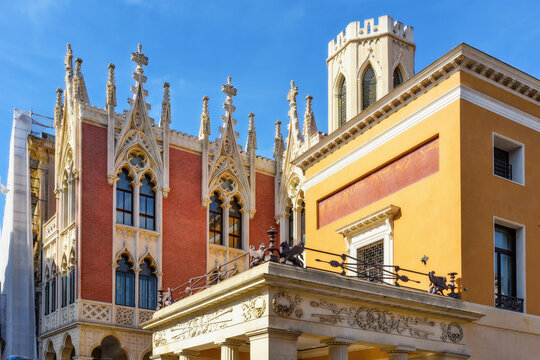 Cafe Pedrocchi in Padua. Is a caf&eacute; founded in the 18th century in central Padua, Veneto region, Italy. Wall view with architectural details. Travel destination in Italy concept