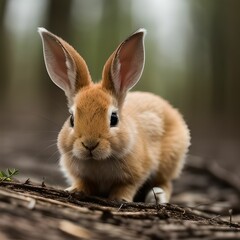 Closed up picture of baby rabbit looking at the camera in rainforest with bur background