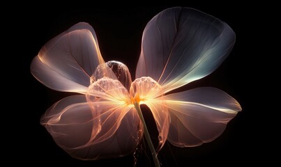 Obraz premium a white flower with yellow stamen on a black background. generative ai