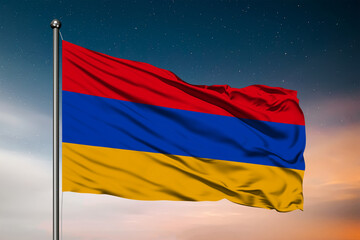 Waving flag of the Armenia. Pole Flag in the Wind. National mark. Waving Armenian Flag. Armenia Flag Flowing.
