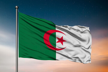 Waving flag of the Algeria. Pole Flag in the Wind. National mark. Waving Algerian Flag. Algeria Flag Flowing.

