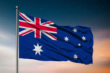 Waving flag of the Australia. Pole Flag in the Wind. National mark. Waving Australian Flag. Australia Flag Flowing.
