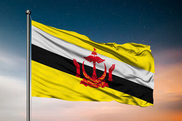 Waving flag of the Brunei. Pole Flag in the Wind. National mark. Waving Brunei Flag. Brunei Flag Flowing.
