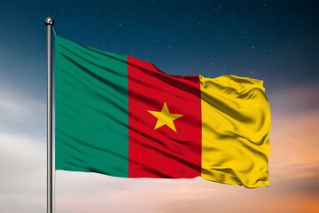 Waving flag of the Cameroon. Pole Flag in the Wind. National mark. Waving Cameroon Flag. Cameroon Flag Flowing.
