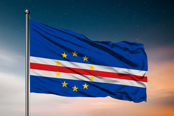 Waving flag of the Cape Verde. Pole Flag in the Wind. National mark. Waving Cape Verde Flag. Cape Verde Flag Flowing.
