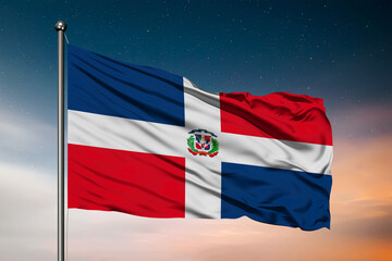 Waving flag of the Dominican Republic. Pole Flag in the Wind. National mark. Waving Dominican Republic Flag. Dominican Republic Flag Flowing.
