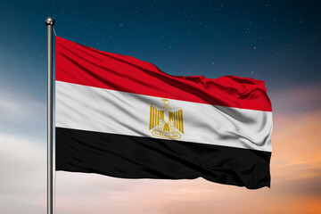 Naklejka na ściany i meble Waving flag of the Egypt. Pole Flag in the Wind. National mark. Waving Egypt Flag. Egypt Flag Flowing.