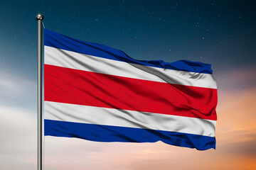 Naklejka premium Waving flag of the Costa Rica. Pole Flag in the Wind. National mark. Waving Costa Rica Flag. Costa Rica Flag Flowing.