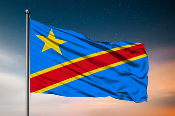 Waving flag of the Democratic Republic of the Congo. Pole Flag in the Wind. National mark. Waving Democratic Republic of the Congo Flag. Democratic Republic of the Congo Flag Flowing.
