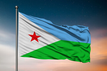 Waving flag of the Djibouti. Pole Flag in the Wind. National mark. Waving Djibouti Flag. Djibouti Flag Flowing.