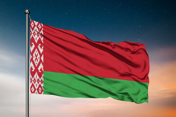 Waving flag of the Belarus. Pole Flag in the Wind. National mark. Waving Belarus Flag. Belarus Flag Flowing.