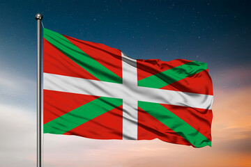 Waving flag of the Basque Country. Pole Flag in the Wind. National mark. Waving Basque Flag. Basque Country Flag Flowing.