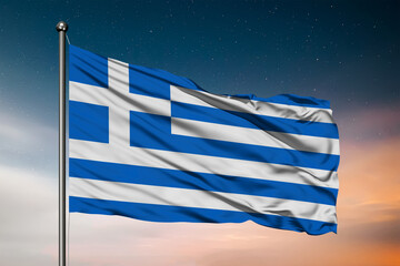 Obraz premium Waving flag of the Greece. Pole Flag in the Wind. National mark. Waving Greek Flag. Greece Flag Flowing.