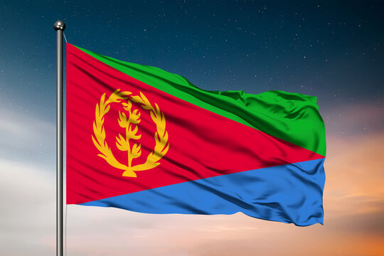 Waving flag of the Eritrea. Pole Flag in the Wind. National mark. Waving Eritrea Flag. Eritrea Flag Flowing.