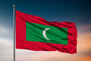 Waving flag of the Maldives. Pole Flag in the Wind. National mark. Waving Maldives Flag. Maldives Flag Flowing.