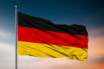 Waving flag of the Germany. Pole Flag in the Wind. National mark. Waving German Flag. Germany Flag Flowing.