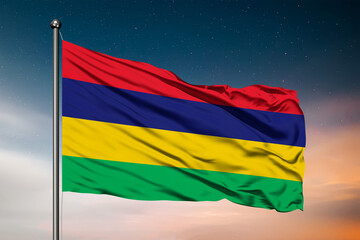 Waving flag of the Mauritius. Pole Flag in the Wind. National mark. Waving Mauritius Flag. Mauritius Flag Flowing.