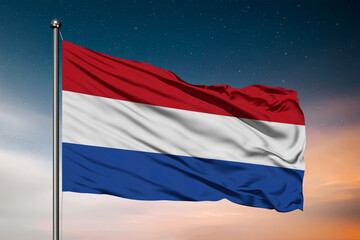 Waving flag of the Netherlands. Pole Flag in the Wind. National mark. Waving Dutch Flag. Holland Flag Flowing.