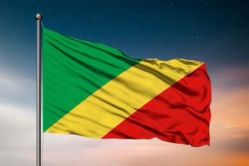 Waving flag of the Republic of the Congo. Pole Flag in the Wind. National mark. Waving Republic of the Congo Flag. Republic of the Congo Flag Flowing.