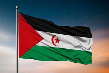 Waving flag of the Sahrawi Arab Democratic Republic. Pole Flag in the Wind. National mark. Waving Sahrawi Arab Democratic Republic Flag. Sahrawi Flag Flowing.