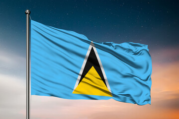 Waving flag of the Saint Lucia. Pole Flag in the Wind. National mark. Waving Saint Lucia Flag. Saint Lucia Flag Flowing.