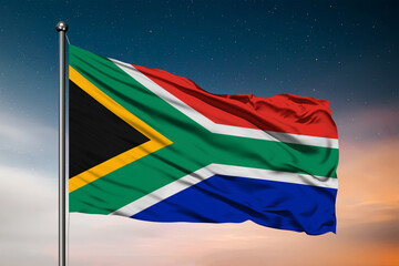 Waving flag of the South Africa. Pole Flag in the Wind. National mark. Waving South African Flag. South Africa Flag Flowing.