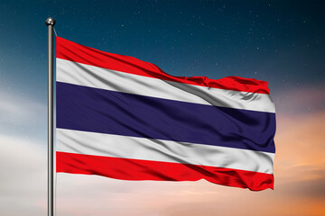 Waving flag of the Thailand. Pole Flag in the Wind. National mark. Waving Thai Flag. Thailand Flag Flowing.